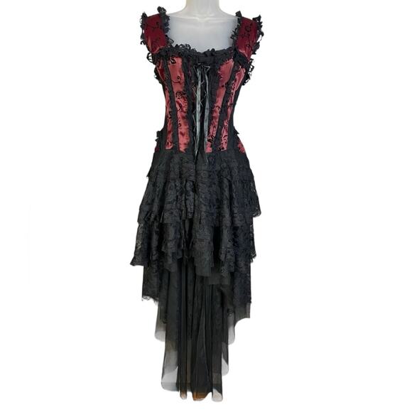 Burleska Ophelie Corset Dress In Red and Black Lace Women's 14 - Picture 2 of 8